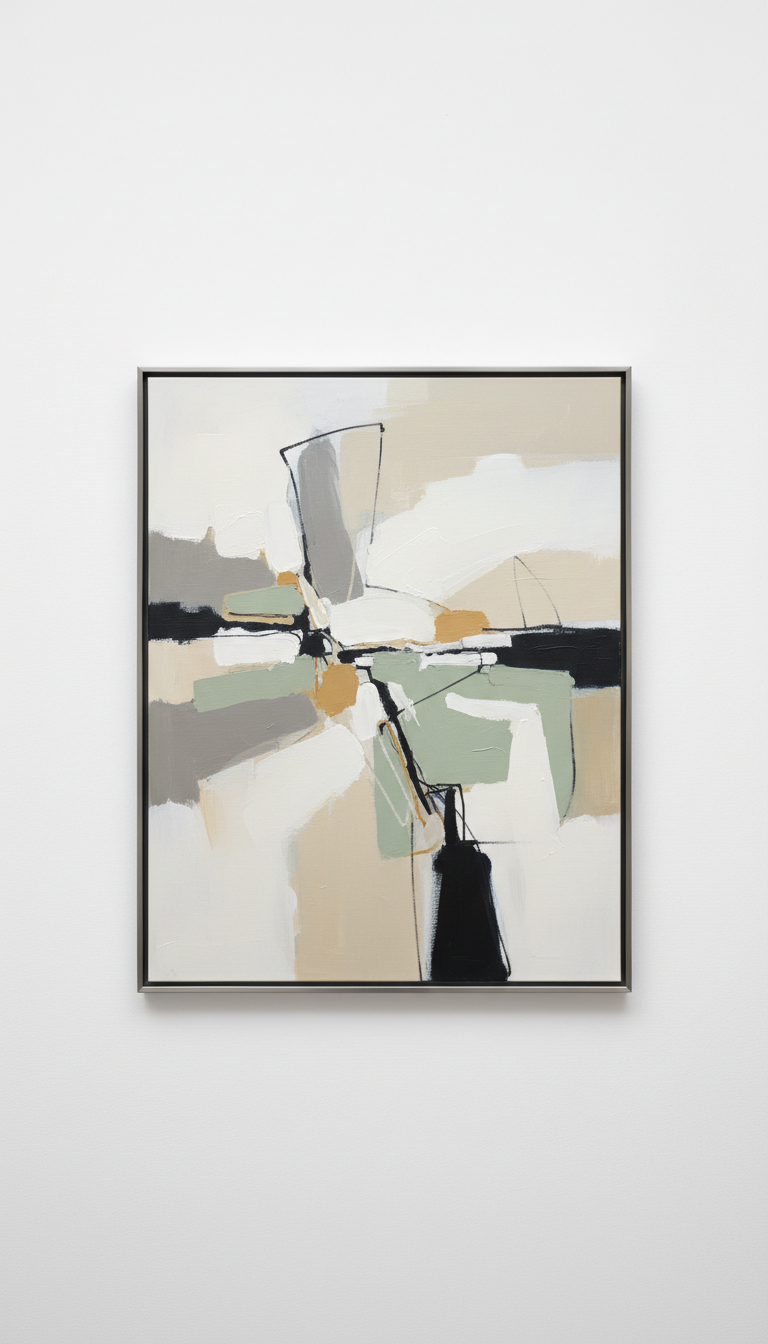 Abstract Canvas Painting with Brushed Metal Frame